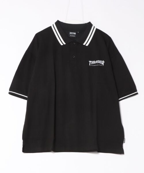 THRASHER(スラッシャー)の「【THRASHER/スラッシャー】 ワンポイント 刺繍 鹿の子 ワイドポロシャツ(ポロシャツ・メンズ・ブラック/ホワイト・LARGE/MEDIUM)」の2枚目の写真