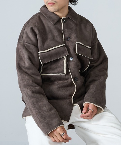 MAISON CLUB(メゾンクラブ)の「【MAISON CLUB】フェイクムートン裏ボアCPOシャツ MZJ(シャツ/ブラウス・メンズ・ブラウン/グレー・M/LL/L)」の2枚目の写真