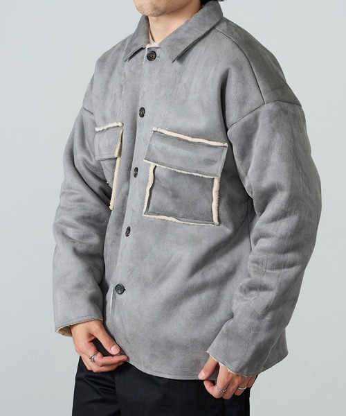 MAISON CLUB(メゾンクラブ)の「【MAISON CLUB】フェイクムートン裏ボアCPOシャツ MZJ(シャツ/ブラウス・メンズ・ブラウン/グレー・M/LL/L)」の4枚目の写真