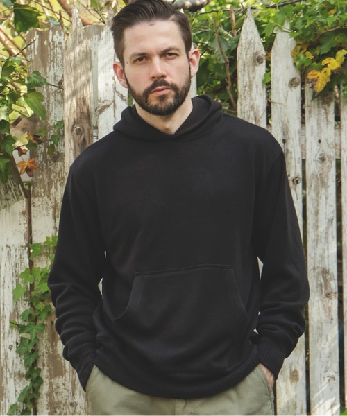 MR.OLIVE（ミスターオリーブ）の「BULKY SMOOTH KNIT / KANGAROO POCKET HOODY（パーカー・メンズ・杢グレー/ブラック・MEDIUM/LARGE）」の2枚目の写真