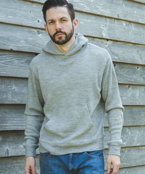 MR.OLIVE（ミスターオリーブ）の「BULKY SMOOTH KNIT / KANGAROO POCKET HOODY（パーカー・メンズ・杢グレー/ブラック・MEDIUM/LARGE）」の10枚目の写真