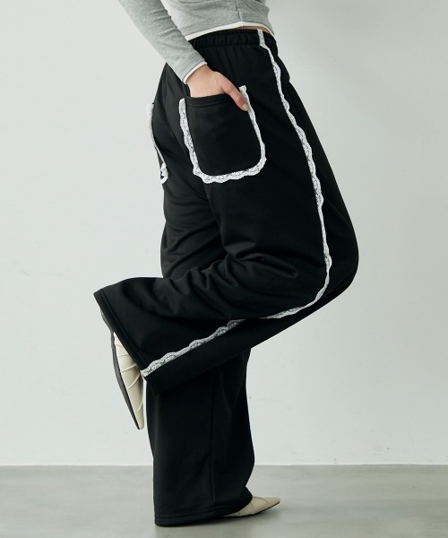 セール】Side lace design sweatpants / サイドレースデザイン