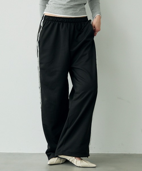 セール】Side lace design sweatpants / サイドレースデザイン