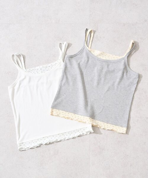 earth music&ecology（アースミュージックアンドエコロジー）の「レイヤードキャミソール（キャミソール・レディース・グレー/アイボリー・M/S）」の3枚目の写真