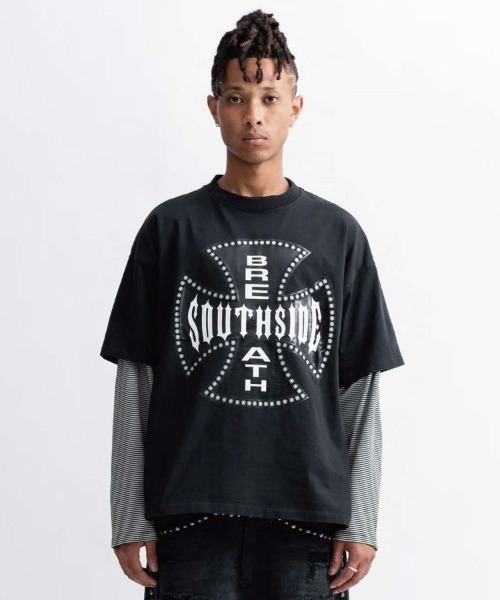 BREATH / ブレス】SOUTHSIDE CROSS LOGO TEE / ブラック×ブラック [BR