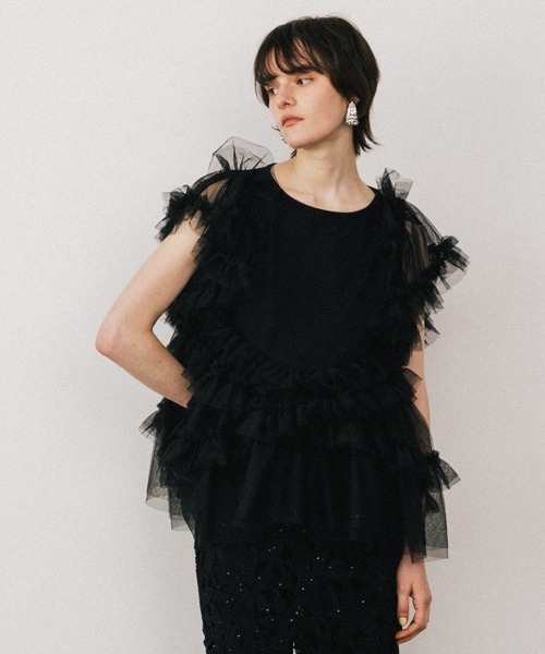 LA BELLE ETUDE（ラベルエチュード）の「ボリュームチュール×カットソーデザインチュニック（Tシャツ/カットソー・レディース・ホワイト/ブラック/カーキ・FREE）」の18枚目の写真