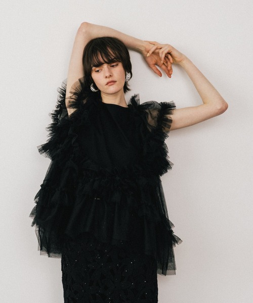 LA BELLE ETUDE（ラベルエチュード）の「ボリュームチュール×カットソーデザインチュニック（Tシャツ/カットソー・レディース・ホワイト/ブラック/カーキ・FREE）」の21枚目の写真