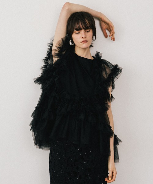 LA BELLE ETUDE（ラベルエチュード）の「ボリュームチュール×カットソーデザインチュニック（Tシャツ/カットソー・レディース・ホワイト/ブラック/カーキ・FREE）」の22枚目の写真