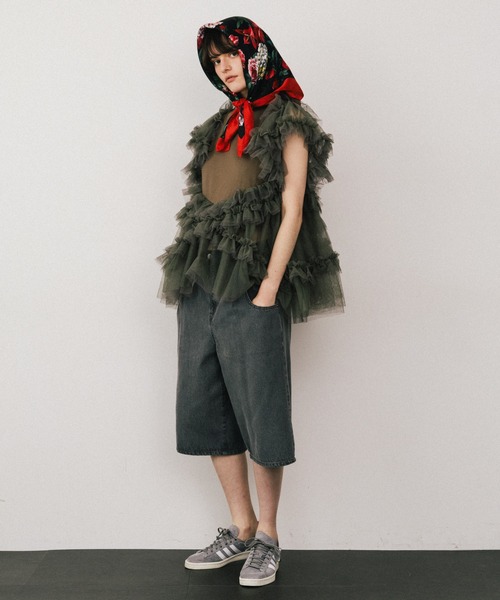 LA BELLE ETUDE（ラベルエチュード）の「ボリュームチュール×カットソーデザインチュニック（Tシャツ/カットソー・レディース・ホワイト/ブラック/カーキ・FREE）」の6枚目の写真