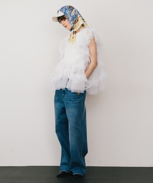 LA BELLE ETUDE（ラベルエチュード）の「ボリュームチュール×カットソーデザインチュニック（Tシャツ/カットソー・レディース・ホワイト/ブラック/カーキ・FREE）」の16枚目の写真