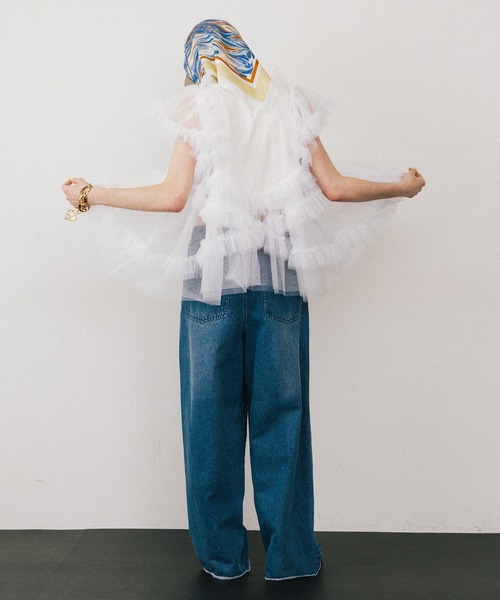 LA BELLE ETUDE（ラベルエチュード）の「ボリュームチュール×カットソーデザインチュニック（Tシャツ/カットソー・レディース・ホワイト/ブラック/カーキ・FREE）」の17枚目の写真