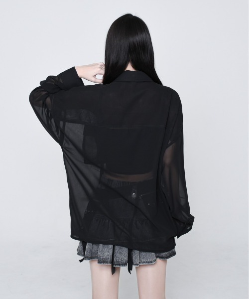 ブラウス シャツ 「REFLEM/レフレム」カーゴポケット付きシアーシャツ レディース メンズ REFLEM ブラウス シャツ 「REFLEM/レフレム」カーゴポケット付き