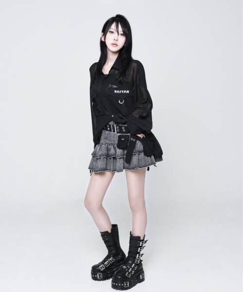 REFLEM（レフレム）の「『REFLEM/レフレム』カーゴポケット付きシアーシャツ（シャツ/ブラウス・レディース・A/ブラック・FREE）」の6枚目の写真