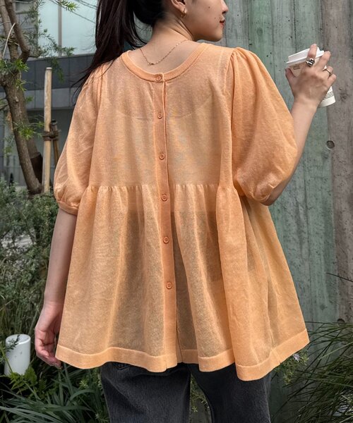 セール】【willow】2WAYシアーペプラムパフスリーブニット