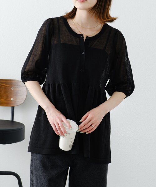 ニット セーター 「willow」2WAYシアーペプラムパフスリーブニット レディース セール】【willow】2WAYシアーペプラムパフスリーブニット