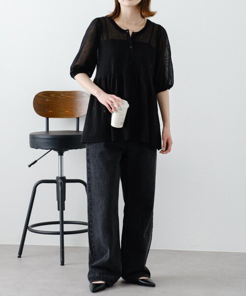 ニット セーター 「willow」2WAYシアーペプラムパフスリーブニット レディース セール】【willow】2WAYシアーペプラムパフスリーブニット