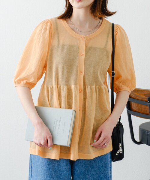 ニット セーター 「willow」2WAYシアーペプラムパフスリーブニット レディース セール】【willow】2WAYシアーペプラムパフスリーブニット