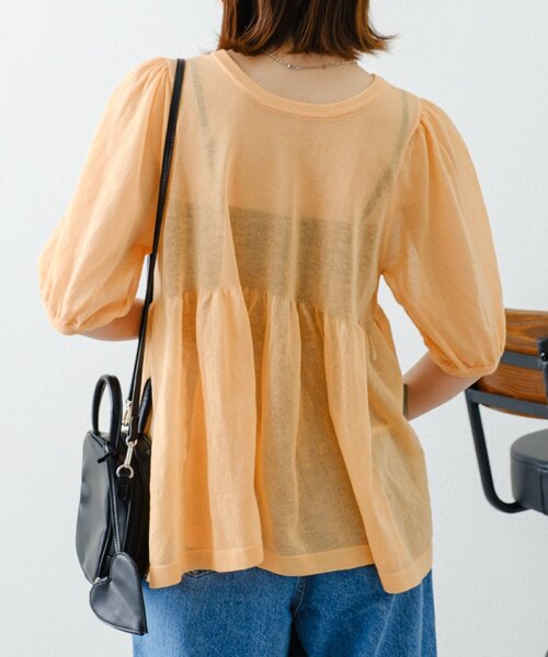 WILLOW（ウィロー）の「【willow】2WAYシアーペプラムパフスリーブニット（ニット/セーター・レディース・オフホワイト/ブラック/オレンジ・ONE SIZE）」の18枚目の写真