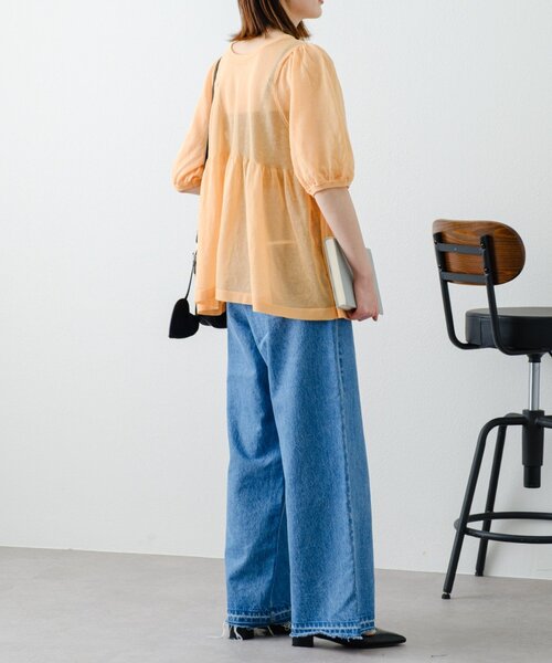 WILLOW（ウィロー）の「【willow】2WAYシアーペプラムパフスリーブニット（ニット/セーター・レディース・オフホワイト/ブラック/オレンジ・ONE SIZE）」の14枚目の写真