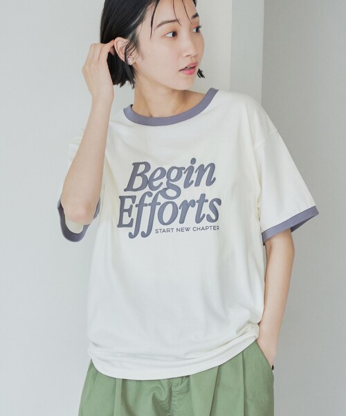 coen(コーエン)の「発砲ロゴ アソート プリントリンガーTシャツ(Tシャツ/カットソー・レディース・オフホワイト/ナチュラル/ダークグレー・L/M)」の3枚目の写真