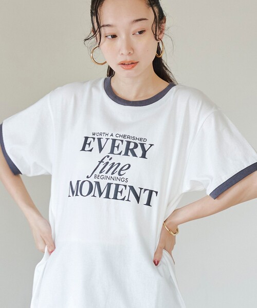 coen(コーエン)の「発砲ロゴ アソート プリントリンガーTシャツ(Tシャツ/カットソー・レディース・オフホワイト/ナチュラル/ダークグレー・L/M)」の1枚目の写真