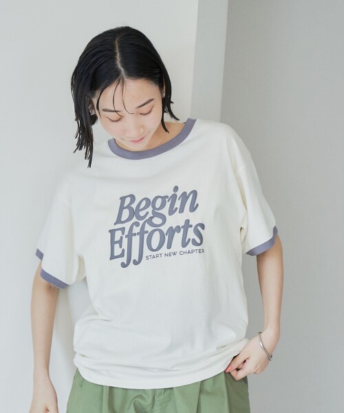 coen(コーエン)の「発砲ロゴ アソート プリントリンガーTシャツ(Tシャツ/カットソー・レディース・オフホワイト/ナチュラル/ダークグレー・L/M)」の6枚目の写真