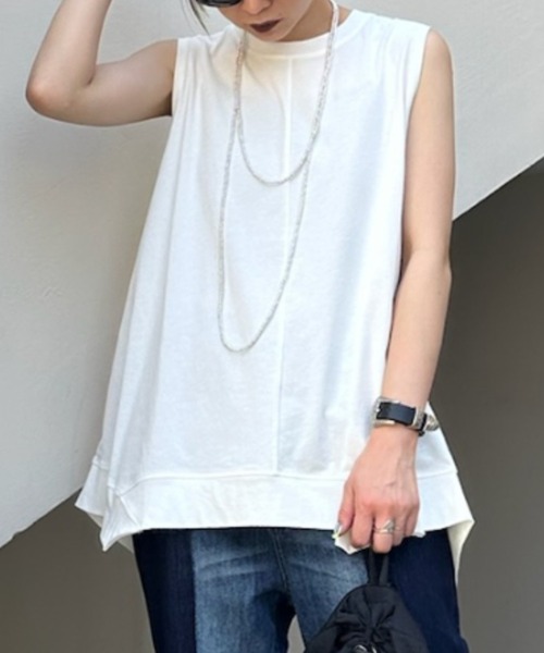 JEANASIS（ジーナシス）の「キョウネンイレヘムチュニックNS/573069（Tシャツ/カットソー・レディース・ブラウン/ブラック/オフホワイト・FREE）」の2枚目の写真