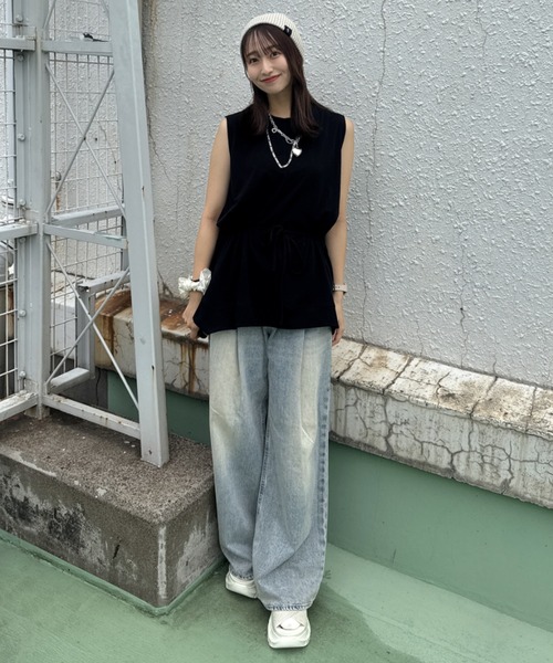 JEANASIS（ジーナシス）の「キョウネンイレヘムチュニックNS/573069（Tシャツ/カットソー・レディース・ブラウン/ブラック/オフホワイト・FREE）」の4枚目の写真