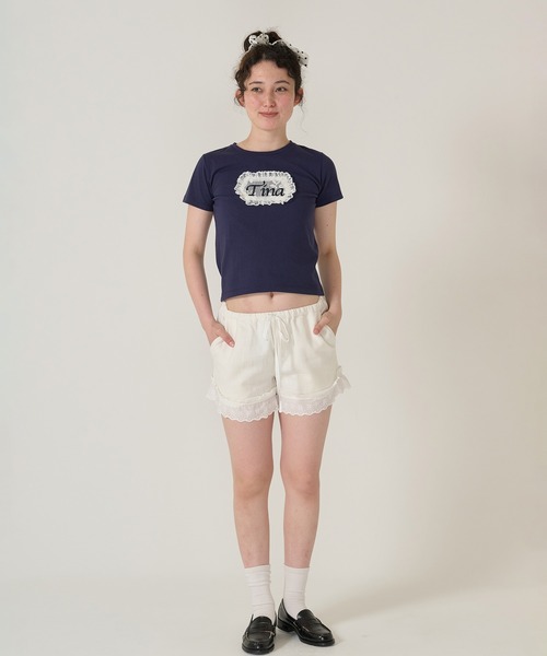 TINA:JOJUN(ティーナジョジュン)の「レース付き ショートパンツ TINA:JOJUN(その他パンツ・レディース・ホワイト/ネイビー・M)」の5枚目の写真