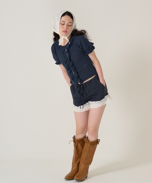 tina:jojun レース付きショートパンツ　M ネイビー レース付き ショートパンツ TINA：JOJUN（その他パンツ）｜TINA