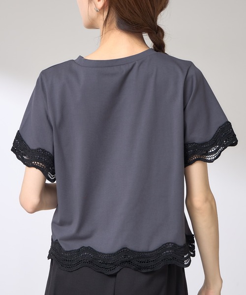 &. NOSTALGIA(アンドドットノスタルジア)の「【ZOZO限定】ヘムレースTシャツ(接触冷感・UVカット)(Tシャツ/カットソー・レディース・ブラック/ホワイト/チャコールグレー・M)」の8枚目の写真