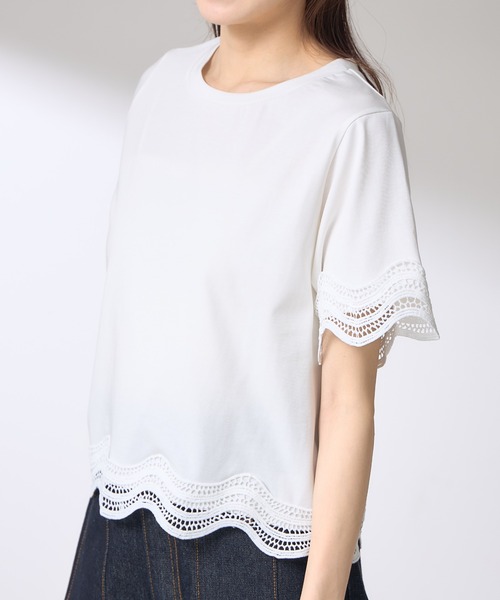 &. NOSTALGIA(アンドドットノスタルジア)の「【ZOZO限定】ヘムレースTシャツ(接触冷感・UVカット)(Tシャツ/カットソー・レディース・ブラック/ホワイト/チャコールグレー・M)」の12枚目の写真