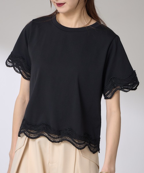 &. NOSTALGIA(アンドドットノスタルジア)の「【ZOZO限定】ヘムレースTシャツ(接触冷感・UVカット)(Tシャツ/カットソー・レディース・ブラック/ホワイト/チャコールグレー・M)」の17枚目の写真