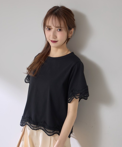 &. NOSTALGIA(アンドドットノスタルジア)の「【ZOZO限定】ヘムレースTシャツ(接触冷感・UVカット)(Tシャツ/カットソー・レディース・ブラック/ホワイト/チャコールグレー・M)」の19枚目の写真