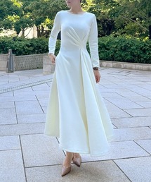 タグ付き新品JENNE 白花柄長袖ロングワンピース ロングフレアワンピース 花柄 長袖[品番：JRKW0004706