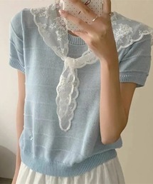 バブーシュカ付き 半袖ニットトップス 秋物 秋服 2026年秋冬 冬服