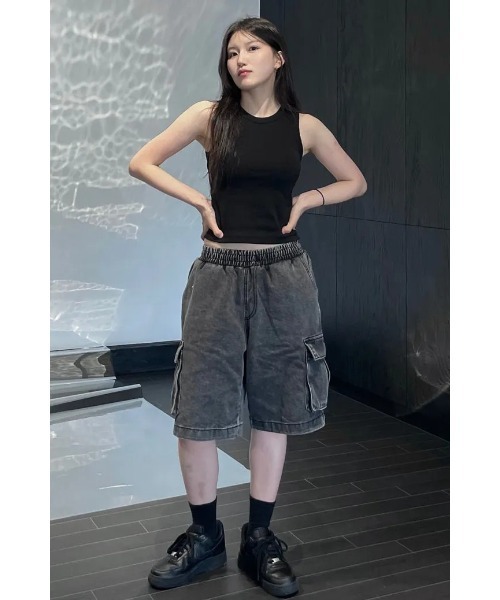 Vini(ヴィニ)の「【Vini】バミューダワイドワンタックカーゴデニムショーツ(デニムパンツ・レディース・ブルー系その他/インディゴブルー/グレー・MEDIUM/LARGE)」の18枚目の写真