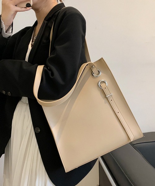 Lace Ladies(レースレディース)の「ソリッドカラー レザー調 スクエア スマート トートバッグ(トートバッグ・レディース・ブラック/ベージュ/ブラウン・FREE)」の11枚目の写真