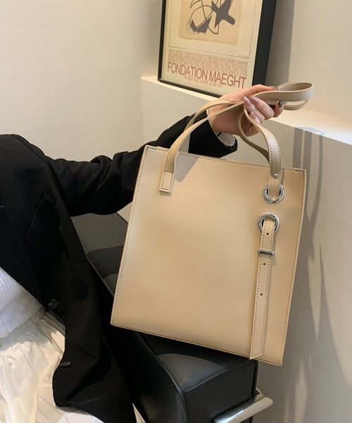 Lace Ladies(レースレディース)の「ソリッドカラー レザー調 スクエア スマート トートバッグ(トートバッグ・レディース・ブラック/ベージュ/ブラウン・FREE)」の14枚目の写真