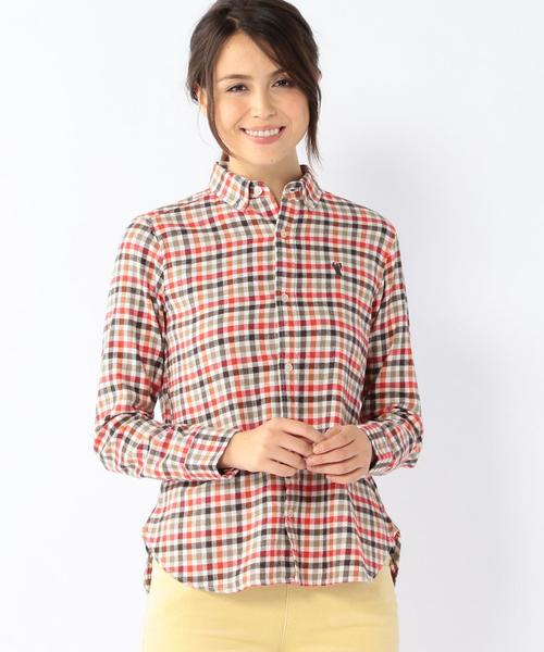 coen（コーエン）の「ラメネルチェックボタンダウンシャツ◆（シャツ/ブラウス・レディース・コバルトブルー/オレンジ・LARGE/MEDIUM/SMALL）」の2枚目の写真