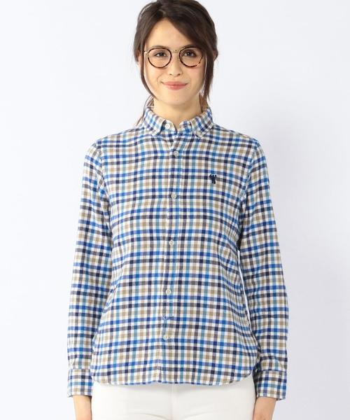 coen（コーエン）の「ラメネルチェックボタンダウンシャツ◆（シャツ/ブラウス・レディース・コバルトブルー/オレンジ・LARGE/MEDIUM/SMALL）」の4枚目の写真