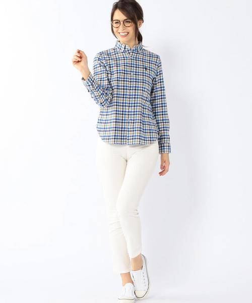 coen（コーエン）の「ラメネルチェックボタンダウンシャツ◆（シャツ/ブラウス・レディース・コバルトブルー/オレンジ・LARGE/MEDIUM/SMALL）」の6枚目の写真