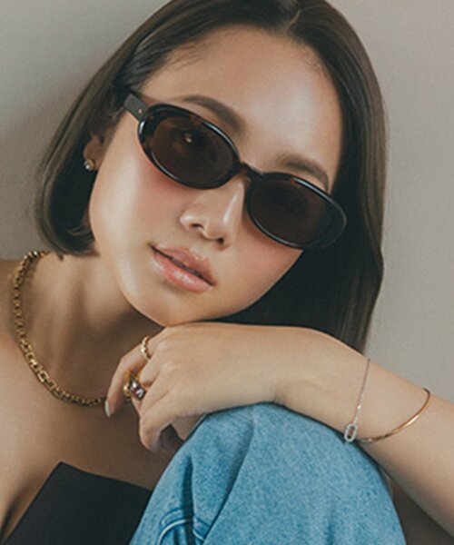 Zoff｜AOI IHARA オーバル型 サングラス｜カラーレンズ｜黒縁