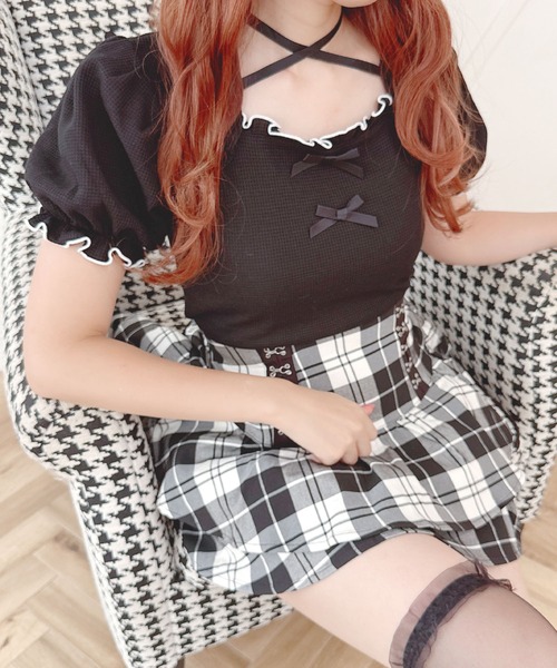 MA*RS(アメーバーマーズ)の「ケープリボントップス(Tシャツ/カットソー・レディース・グレー/ブラック/ホワイト/ブラック×ホワイト・FREE)」の4枚目の写真