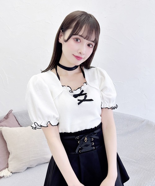 MA*RS(アメーバーマーズ)の「ケープリボントップス(Tシャツ/カットソー・レディース・グレー/ブラック/ホワイト/ブラック×ホワイト・FREE)」の6枚目の写真