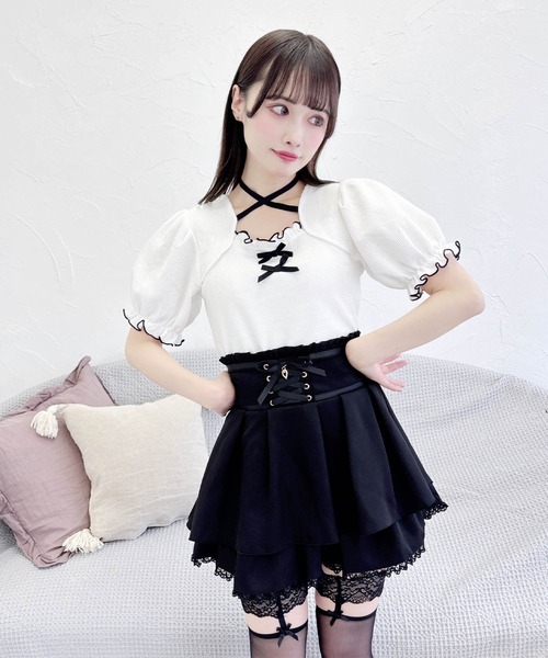 MA*RS(アメーバーマーズ)の「ケープリボントップス(Tシャツ/カットソー・レディース・グレー/ブラック/ホワイト/ブラック×ホワイト・FREE)」の5枚目の写真