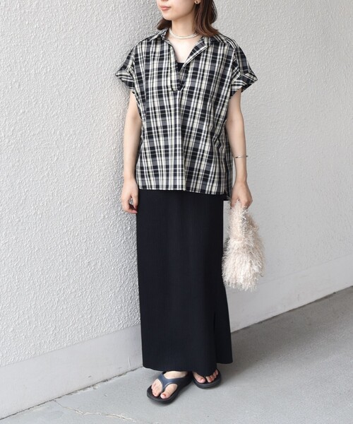 USA古着 70s～80s レース切替 フレンチスリーブチェックシャツ ブラウス URBAN RESEARCH DOORS ブラウス シャツ レース切替フレンチ