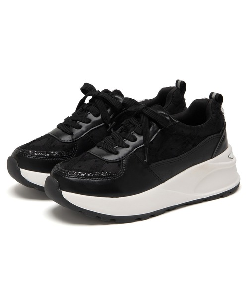 JELLY BEANS（ジェリービーンズ）の「フリルレースレースアップスニーカー(211-55344)JELLY BEANS(ジェリービーンズ)（スニーカー・レディース・ブラック/アイボリー・S/LL/L/M）」の7枚目の写真