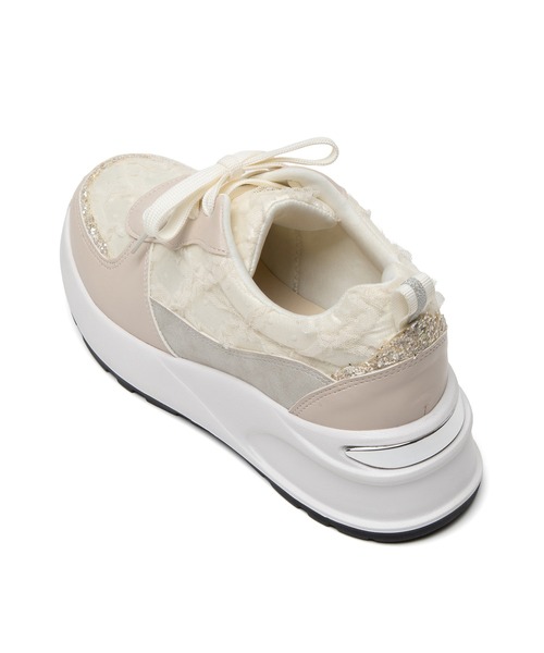 JELLY BEANS（ジェリービーンズ）の「フリルレースレースアップスニーカー(211-55344)JELLY BEANS(ジェリービーンズ)（スニーカー・レディース・ブラック/アイボリー・S/LL/L/M）」の4枚目の写真