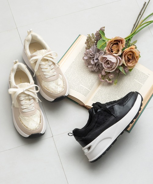 JELLY BEANS（ジェリービーンズ）の「フリルレースレースアップスニーカー(211-55344)JELLY BEANS(ジェリービーンズ)（スニーカー・レディース・ブラック/アイボリー・S/LL/L/M）」の10枚目の写真